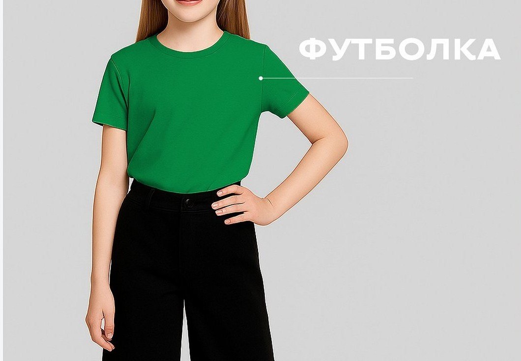 Детская однотонная футболка, зеленый