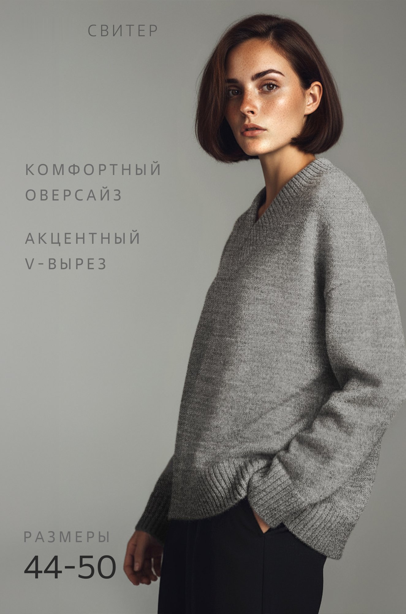 Женский свитер оверсайз, св.серый