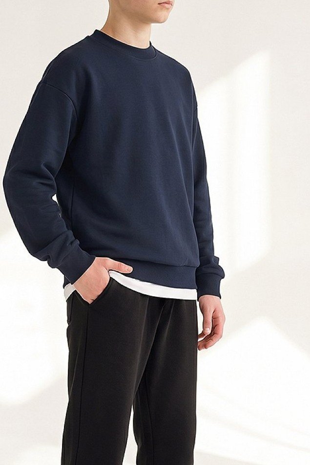 Детский свитшот оверсайз из футера трехнитки, темно.синий